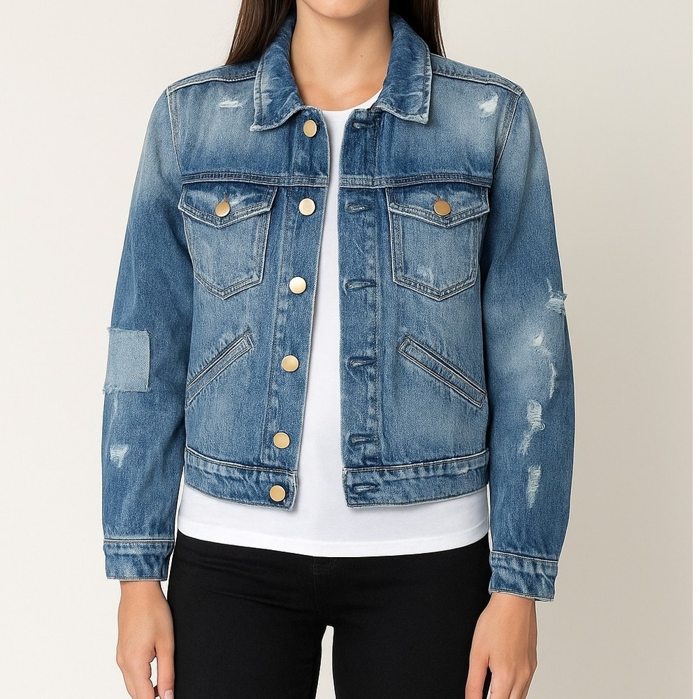 Closed Italian Denim Women Jacket - Small - Vintage Wash w/ Distressing  & Patch